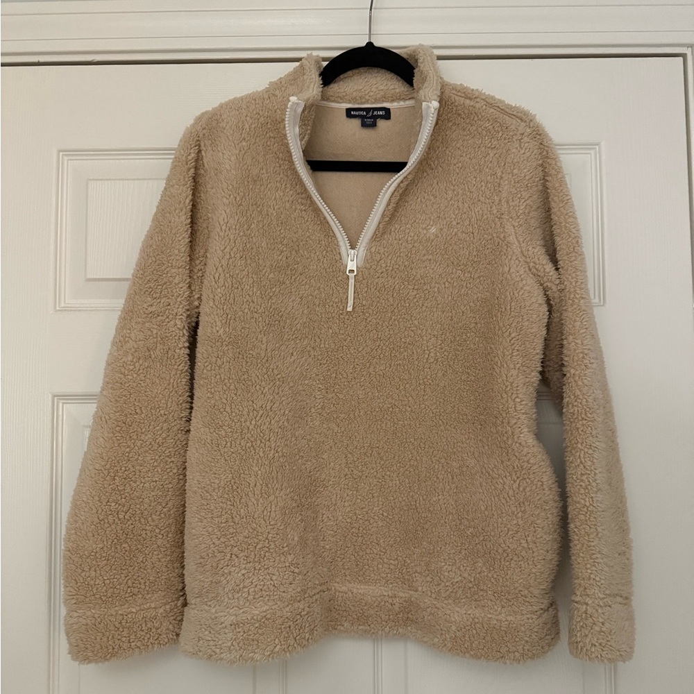 Women’s Nautica Jeans Fuzzy Beige Quarter Zip Size A NWOT